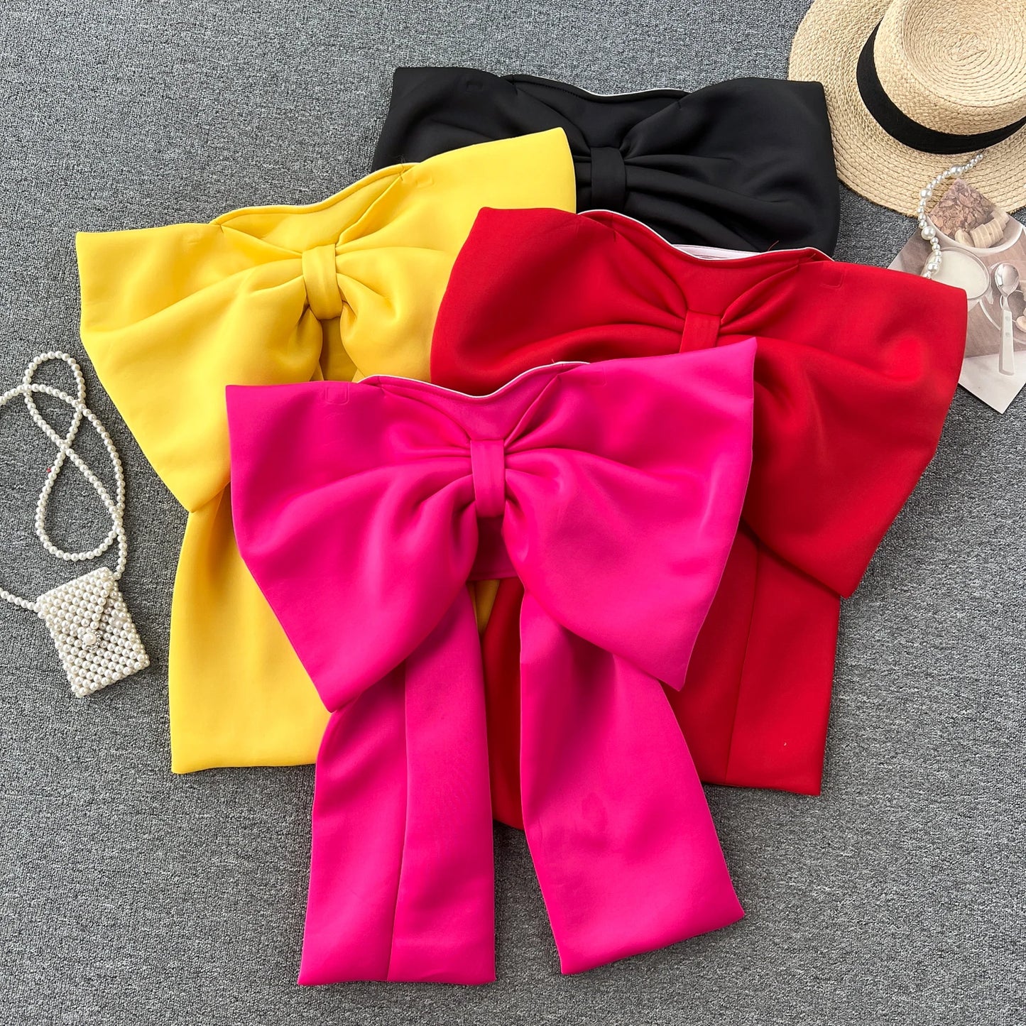 Women Hotsweet Sleeveless Sexy Zipper Chic Three-dimensional Butterfly Bow Slim Strapless Tank Top High Street Autumn Clothing