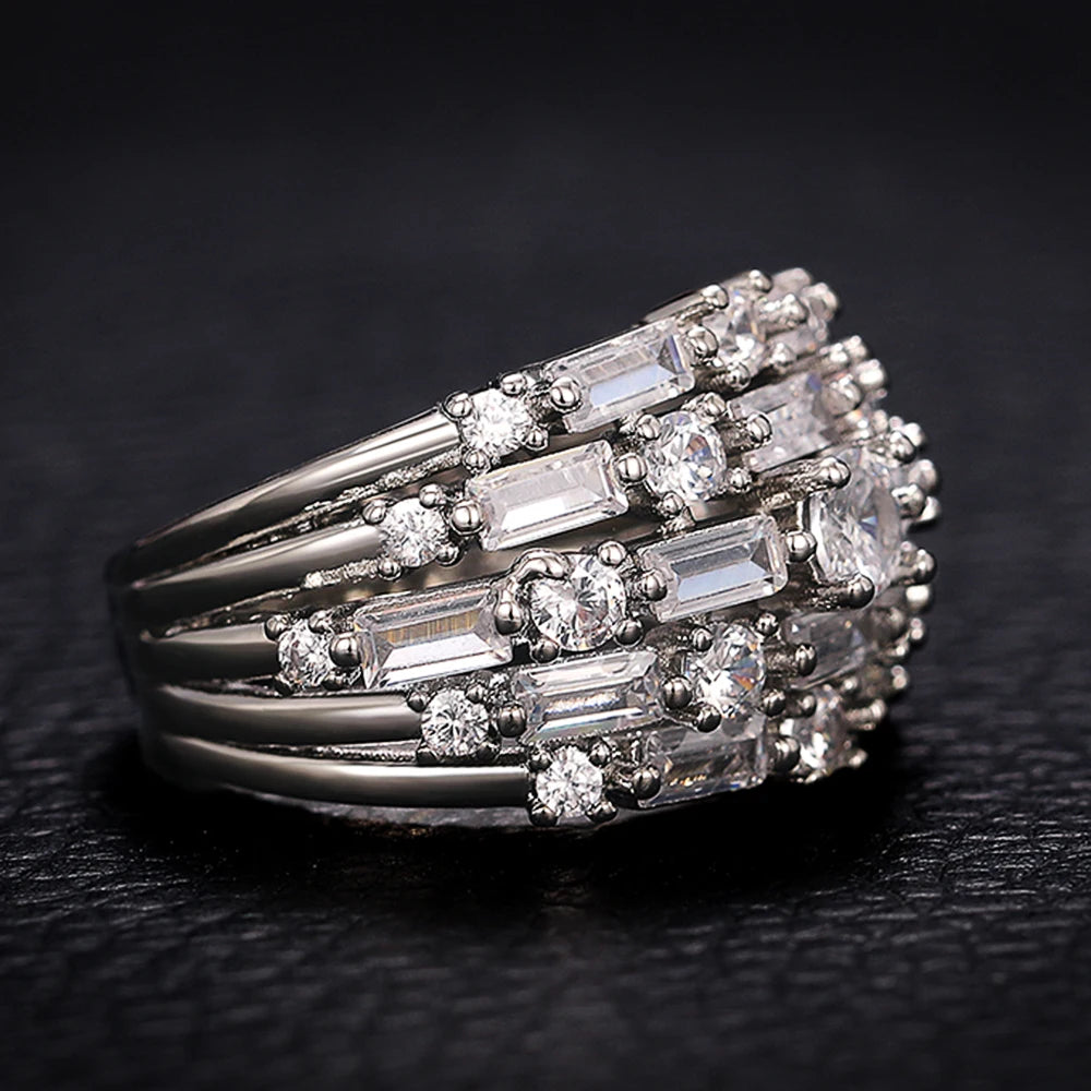 Huitan New Trendy Women Ring with Blue/White CZ Full Bling Iced Out Female Wide Rings for Party Statement Jewelry Drop Shipping