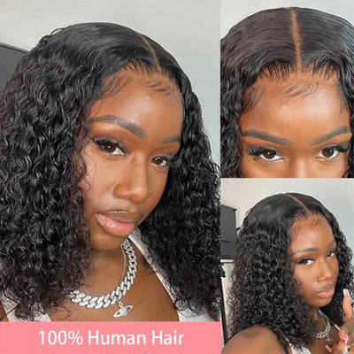 200 % Dichte Bob Perücken Kurzer Pixie Cut Wasserwelle Perücken Echthaar Naturschwarz Brasilianische Tiefe Lockige Perücken Für Schwarze Frauen
