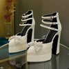 Luxury Handmade Full Pearls Rhinestones Bowknot Women Pumps Fashion Ankle Strap Platform Wedges High heels Banquet Wedding Shoes