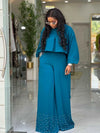 Frühlingskleidung für Damen, 2-teilige Sets Damen-Outfit, Laternenärmel-Anzug mit weiter Hose und Top, High Street Elegante Damen-Sets