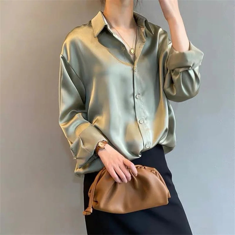 Damen Frühling Herbst Stil Blusen Hemden Damen Casual Langarm Umlegekragen Blusas Tops DF4849