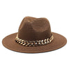 Set Straw Hat and Bag Set Gold Chain Bag Hat Set Ladies Leather Bag Tote Church Fedora Party Jazz Straw Hat