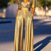 Bonboho Women's Solid Color Jumpsuit Deep V-neck Three-Quarter Sleeves High Waist Wide Leg Oe-piece Suit Summer Casual Jumpsuits