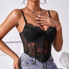 French Sexy Lace Underwire Rhomboid Fishbone Crop Top Backless Hottie Perspective Corset Red V-neck Elegant and Temperament Vest