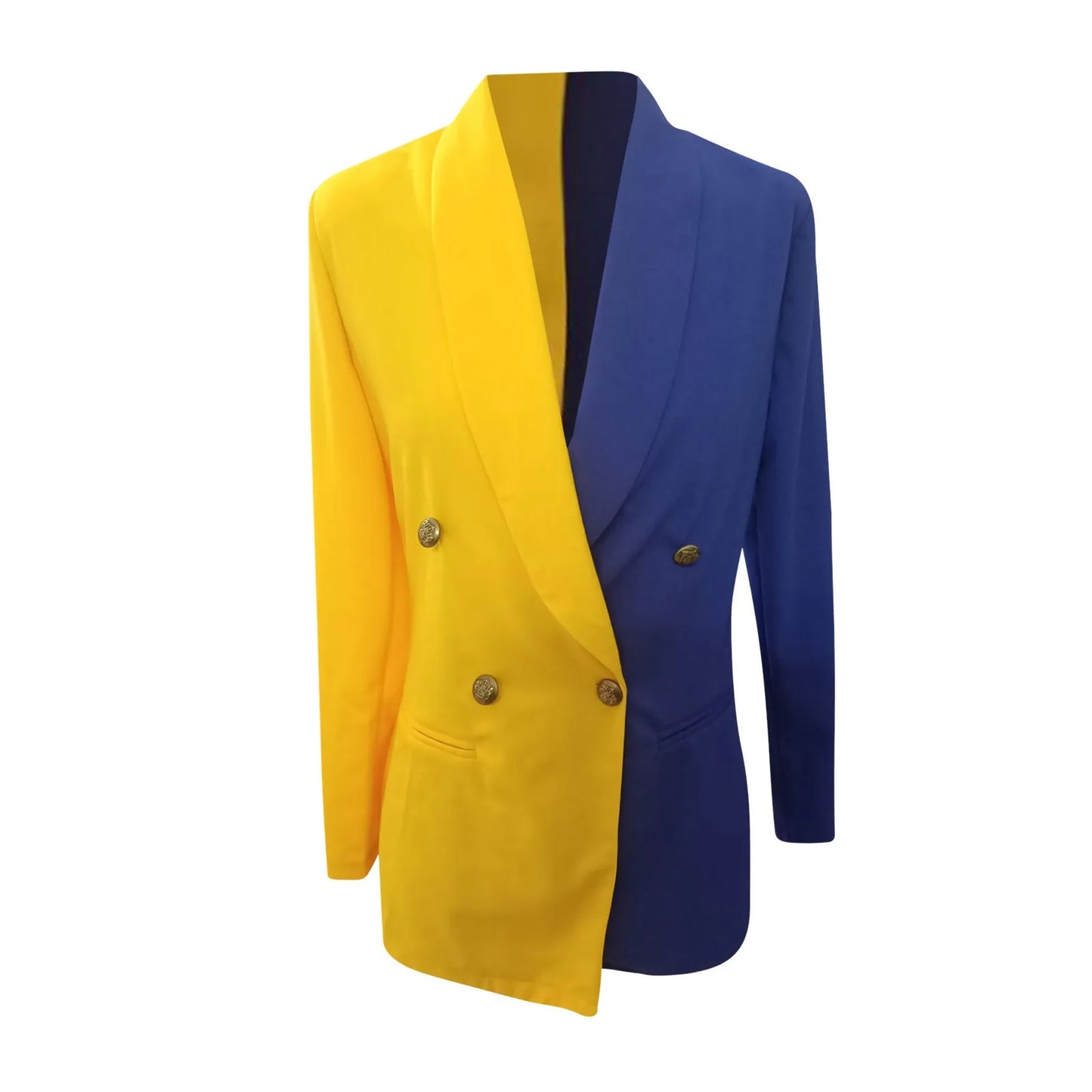 Women Blazer Elegant Office Lady Suit Deep V-Neck Long Sleeve Patchwork Slim OL Double Breasted Dress Coat Contrast Color Suits