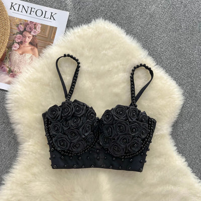 Tank Top Women Stage Party Clothes Corset Crop Tops y2k Rose 3D Beading Design Chic Camisole Women French Style Dropshipping