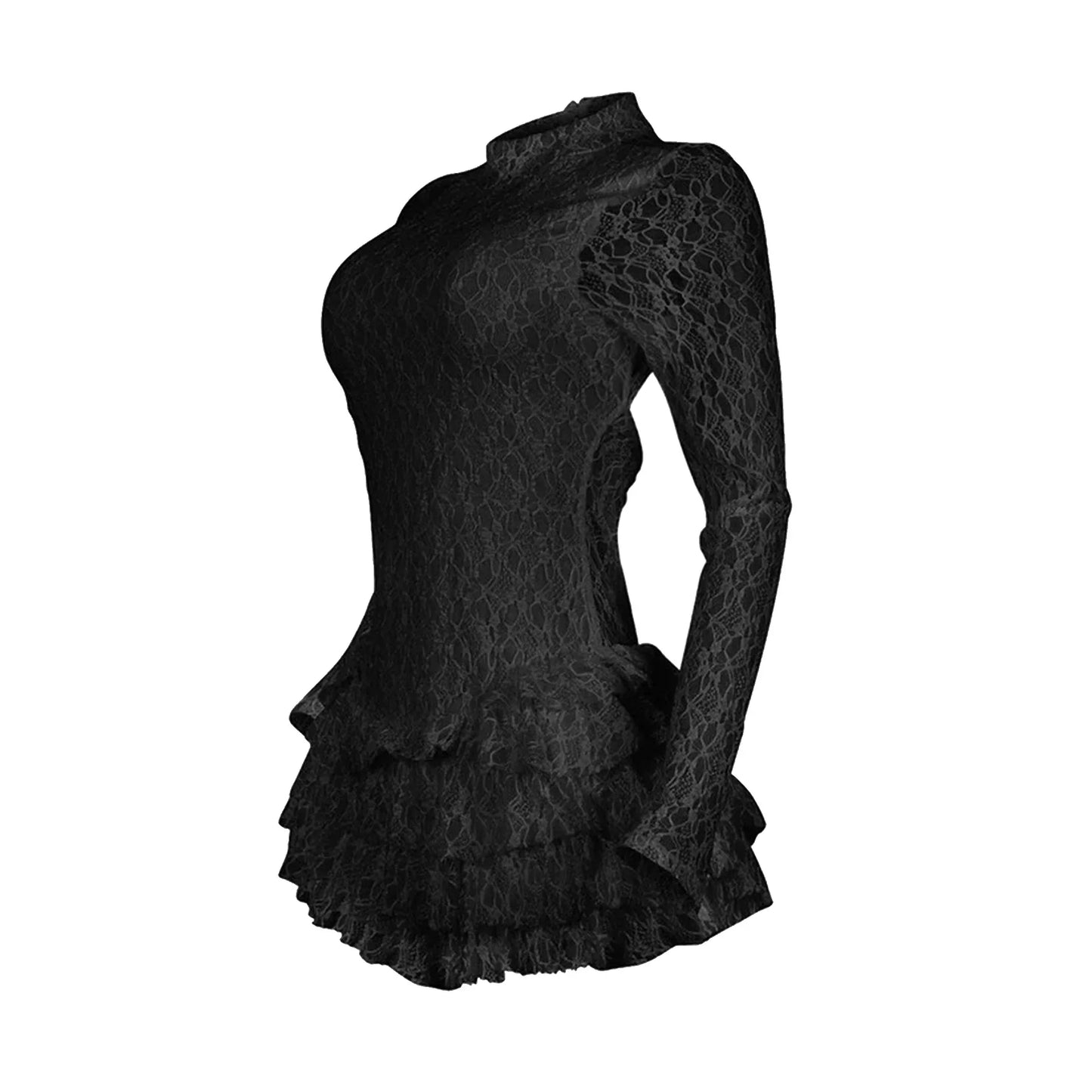 CM.YAYA Damen Langarm Spitze Rüschen geraffte hohe Taille kurzer Jumpsuit Streetwear Rückenfrei Einteiler Strampler Overall