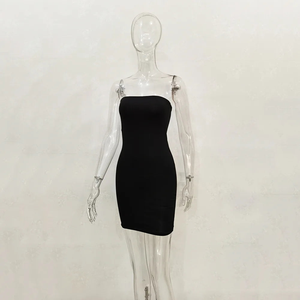 Sexy Trägerloses schulterfreies, pinkfarbenes Bodycon-Kleid für Damen, rückenfreies, schmales Minikleid, Club-Party-Kleider
