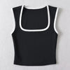 Woman Fashion Slim Solid Contrust Camis Casual Sleeveless Tanks Square Collar Crop Tops Clothing Streetwear Mujer 2024 Y2k