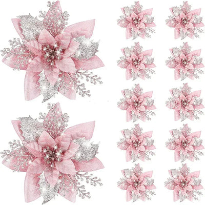 5 Stück 14,5 cm Glitzer künstliche Weihnachtsblumen fröhliche Weihnachtsbaumdekoration Neujahrsornamente gefälschte Blumen Weihnachten Natal