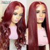 13X4 HD Transparente Lace Front Perücken Burgunderrote Echthaarperücken Vorgezupft 30 Zoll Body Wave Lace Front Perücken für Frauen Gelockt