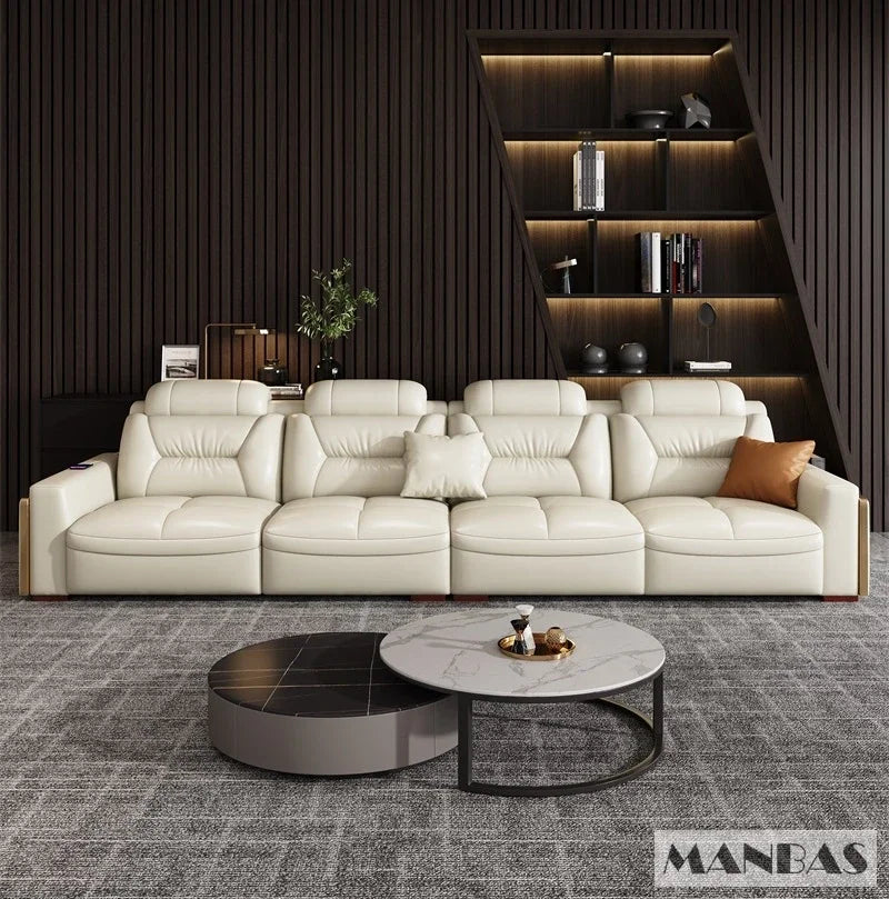Premium italienische Echtleder-Ecksofas Sofagarnituren mit USB und Bluetooth Lautsprecher – MANBAS Wohnzimmermöbel