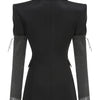 Sexy V Neck Long Sleeve Blazer With Rhinestone Sleeve Women Black Diamond Patchwork Slim Jacket Evening Party Club Cocktail Coat