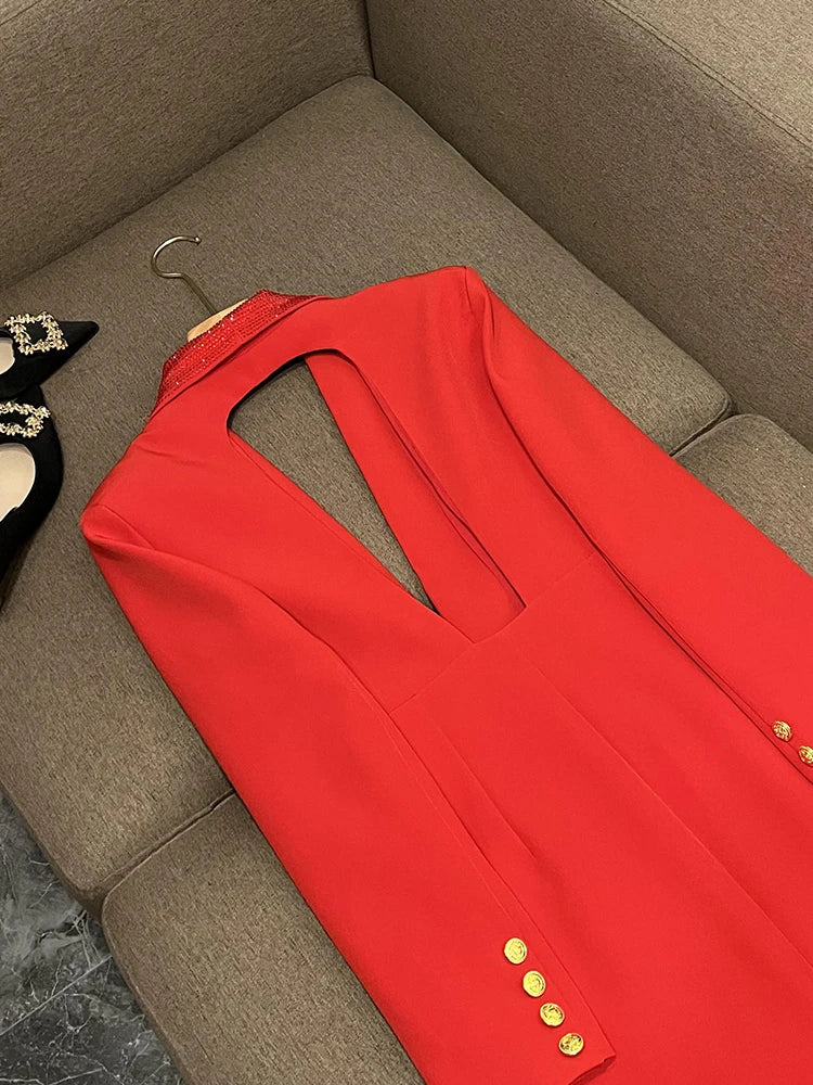 TWOTWINSTYLE Solider Blazer mit Aushöhlungen für Damen, Schalkragen, Langarm-Tunika, gespleißter Knopf, Temperament-Blazer Weiblich KJA501707