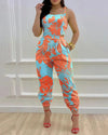 Eleganter Damen Overall 2024 Sommer Mode Träger Hohl Sexy Off-Taille Bedruckter Jumpsuit
