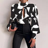 Spring Women Sexy Backless Hollow Print Shirts Tops 2024 Casual Stand Long Sleeve Office Lady Blouses Fashion Party Crop Top