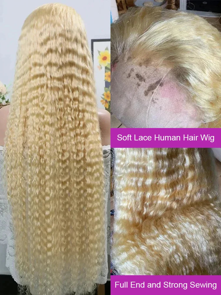 613 Transparente HD-Spitzenfront Echthaarperücke lockig 13x6 Honigblond Deep Wave Full Lace Frontal Perücke Brasilianisch 40 Zoll 250 Dichte