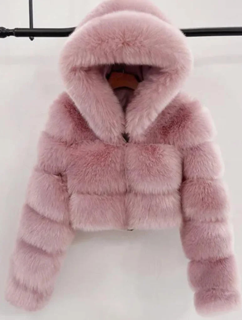 Women Warm Faux Fur Coat Winter Vintage Gradient Jacket Furry Outerwear Jackets Hooded Coats Plus Size Autumn Winter Streetwear