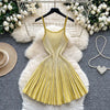 Joskaa 2026 Autumn Retro Striped Knit Dress Women Elegant Pleated Waist Slim Low Cut Sleeveless A-line Slip Dress Streetwear