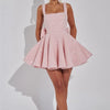 Mozision Pailletten-Kleid mit Schleife am Rücken, rückenfrei, sexy Mini-Kleid für Damen, modisches Etuikleid mit eckigem Ausschnitt, ärmellos, hohe Taille, A-Linie, Clubkleid