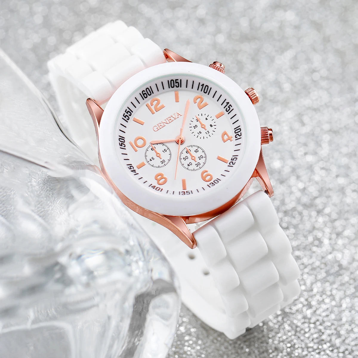 4er-Set Damen Silikonuhr Weiß, Pink, Rot, Schwarz Quarzuhr-Set