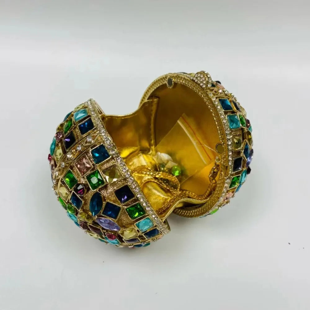 Women Multi Stones Clutch Purse Crystal Evening Bags Hard Case Metal Minaudiere Rhinestone Clutches Handbag Wedding Party Bags