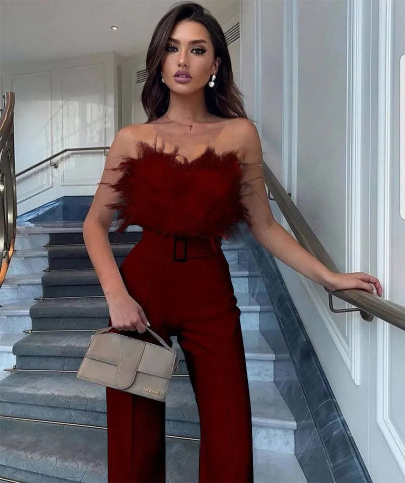 Damen Sexy Jumpsuit Brustwickel Frühling Sommer Mode Weiblich Elegant Weiß Empire Lässig Gerade Lange Jumpsuits