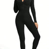 Fall new hot sale sexy bodysuit for women solid color ribbed long sleeve zipper bodycon sporty clothing rompers women's jumpsuit