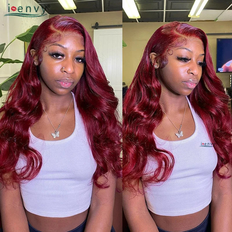 13X4 HD Transparente Lace Front Perücken Burgunderrote Echthaarperücken Vorgezupft 30 Zoll Body Wave Lace Front Perücken für Frauen Gelockt