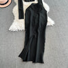 Faionable Diamond Embellied Wrap Skirt Set ort Top Long Dr Slimming High Collar Long Sve Zipper Two Piece Set