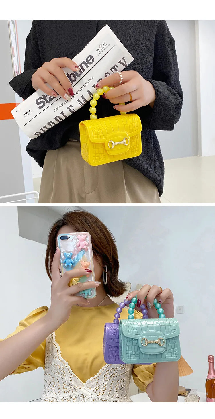 Fashion Mini Handbags PVC Crossbody Coin Purse Crocodile Pattern Pearl Handbag Plastic Small Chain Jelly Bag For Girl Wholesale