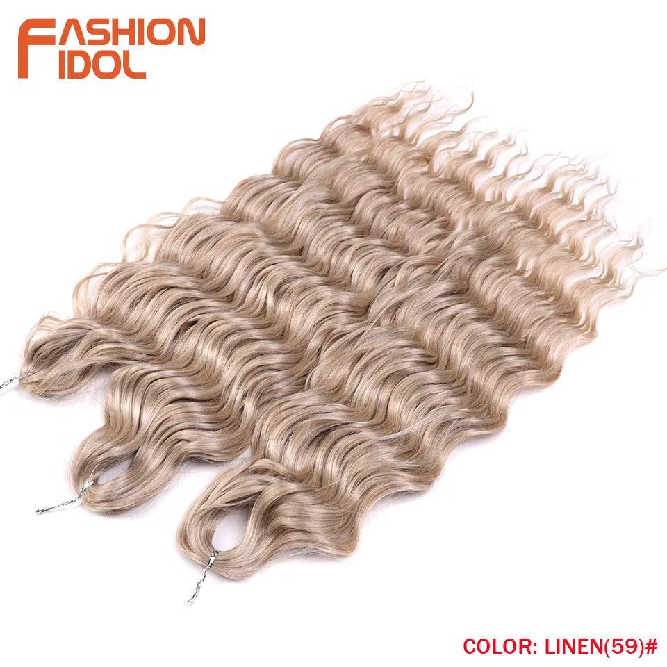FASHION IDOL 24-Zoll Häkelhaar Synthetische Wasserwelle Flechthaarverlängerungen Ombré Regenbogenfarbe Kunsthaar Deep Wave Lockenhaar