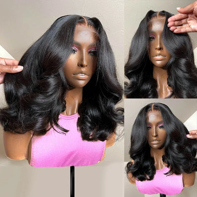 200 % Dichte 13x4 lockige kurze Bob Body Wave Lace Front Perücke 12 14 16 Zoll Verschluss brasilianisches Remy 100 % Echthaar Perücken für Frauen