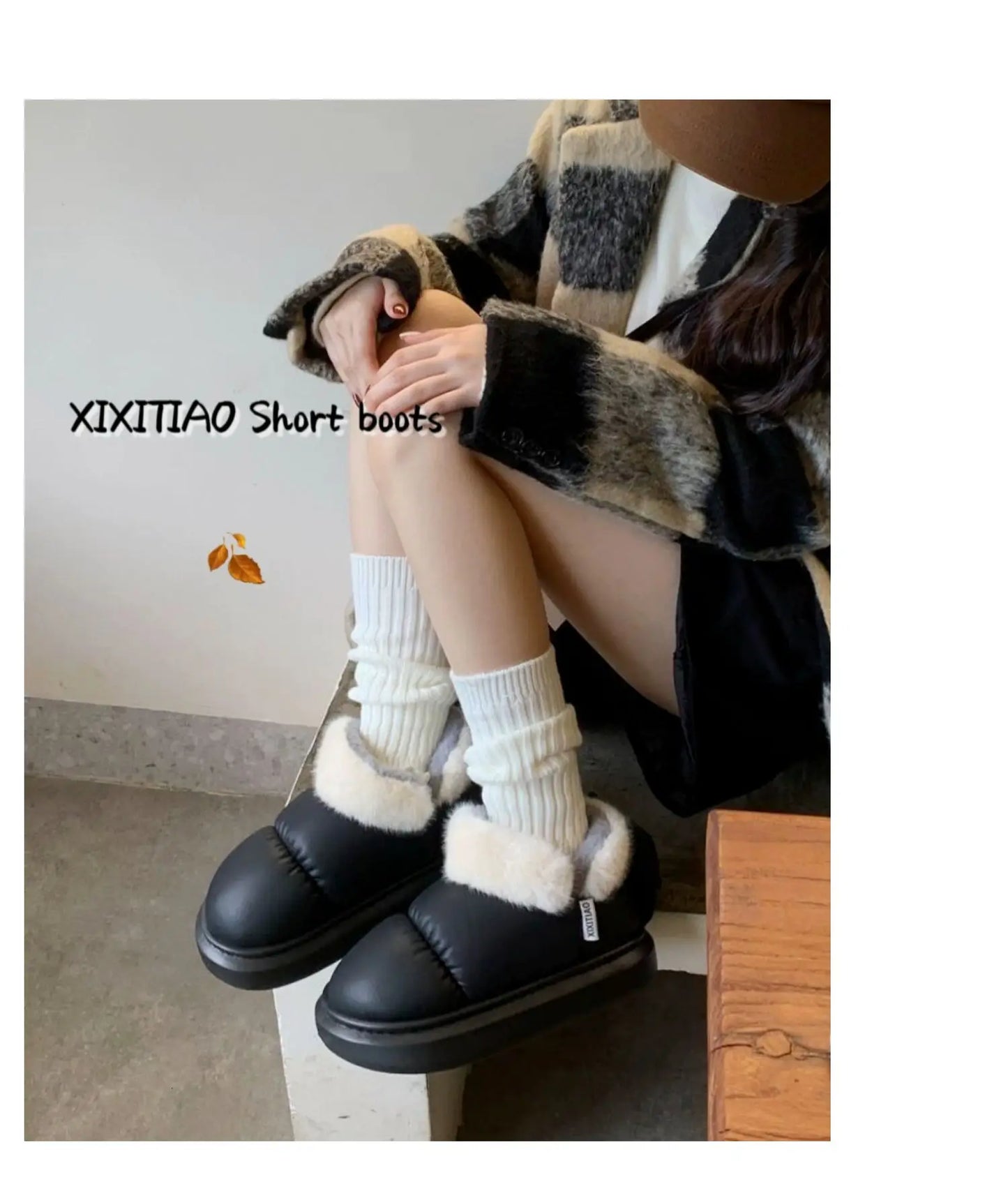 Bow Knot Short Ankle Snow Boots Women Winter Plush And Thick Insulation Waterproof PU Cotton Household Shoes Home Slipper Women