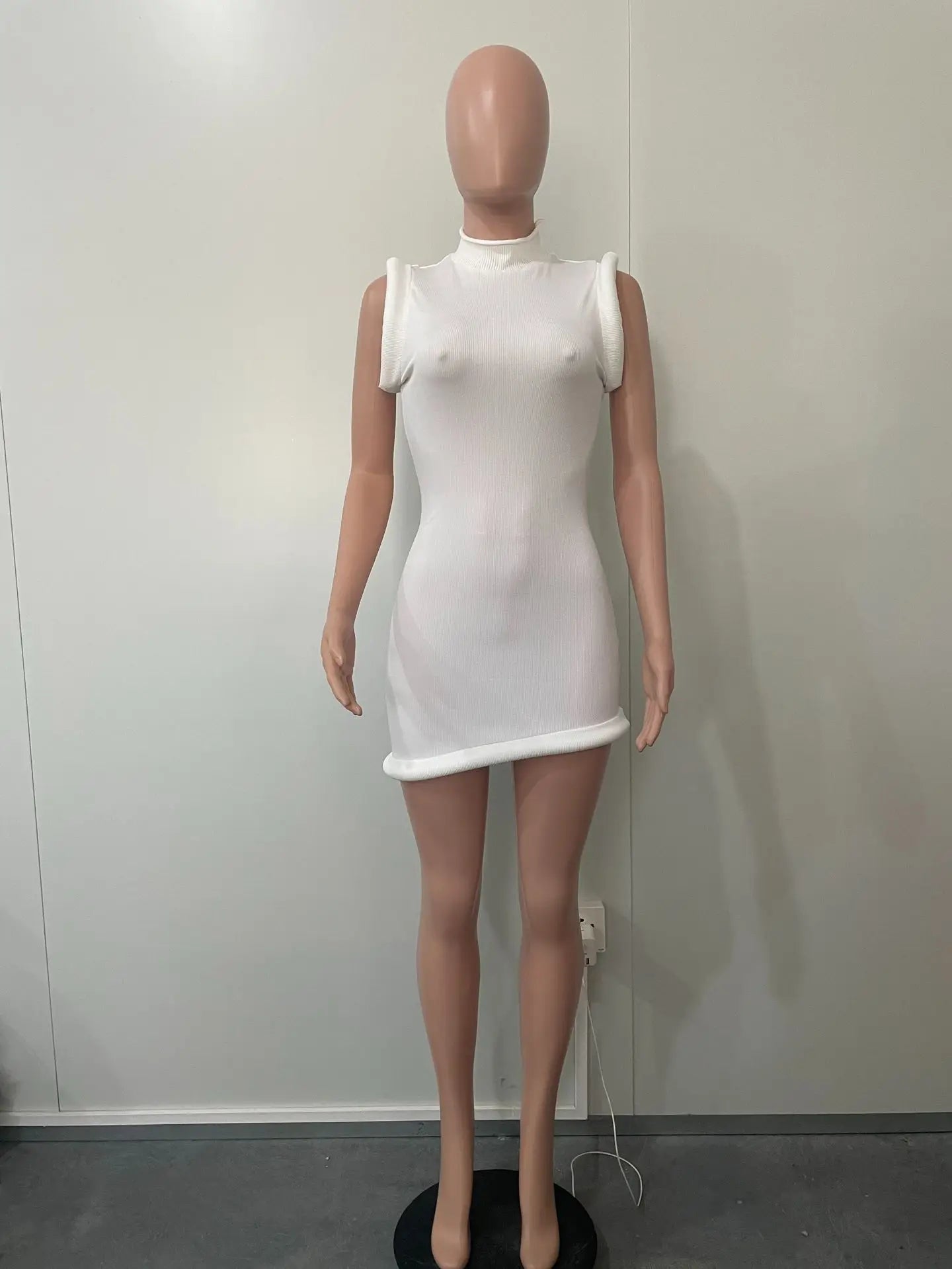 Joskaa Elegant Solid Stand Collar Sleeveless Bodycon Irregular Mini Dress for Women 2024 Summer Evening Birthday Party Clubwear