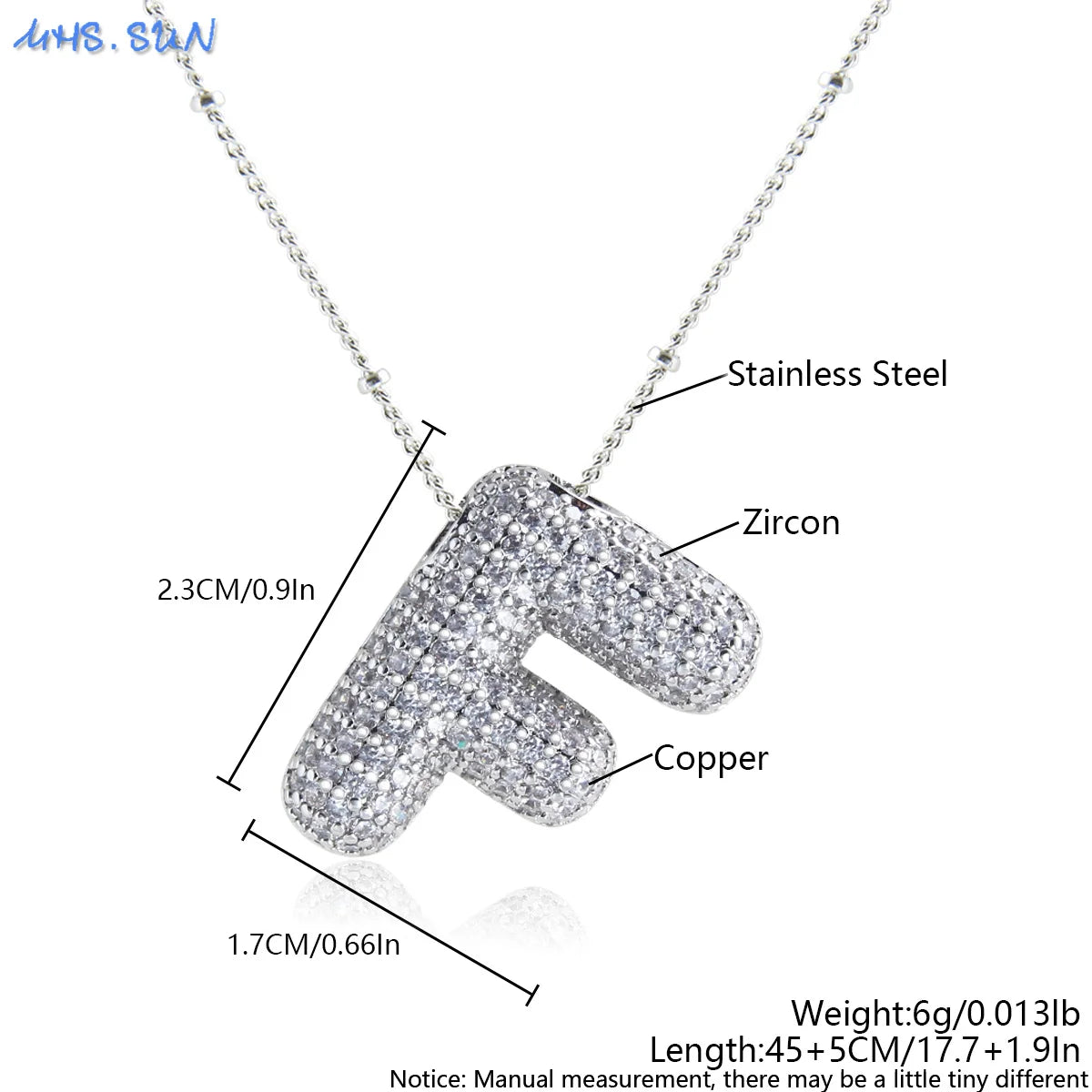 MHS.SUN Hochwertige Bubble Initialenkette Buchstabe A-Z Silberfarbene Zirkon 26 Initialen Ballon Anhänger für Damen Herren Schmuck