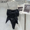 DEAT Sequin Big Bow Jumpsuit Suspender Vest For Women 2024 Summer New Fashion Celebrity Solid Color Camisole Female 11XX9197