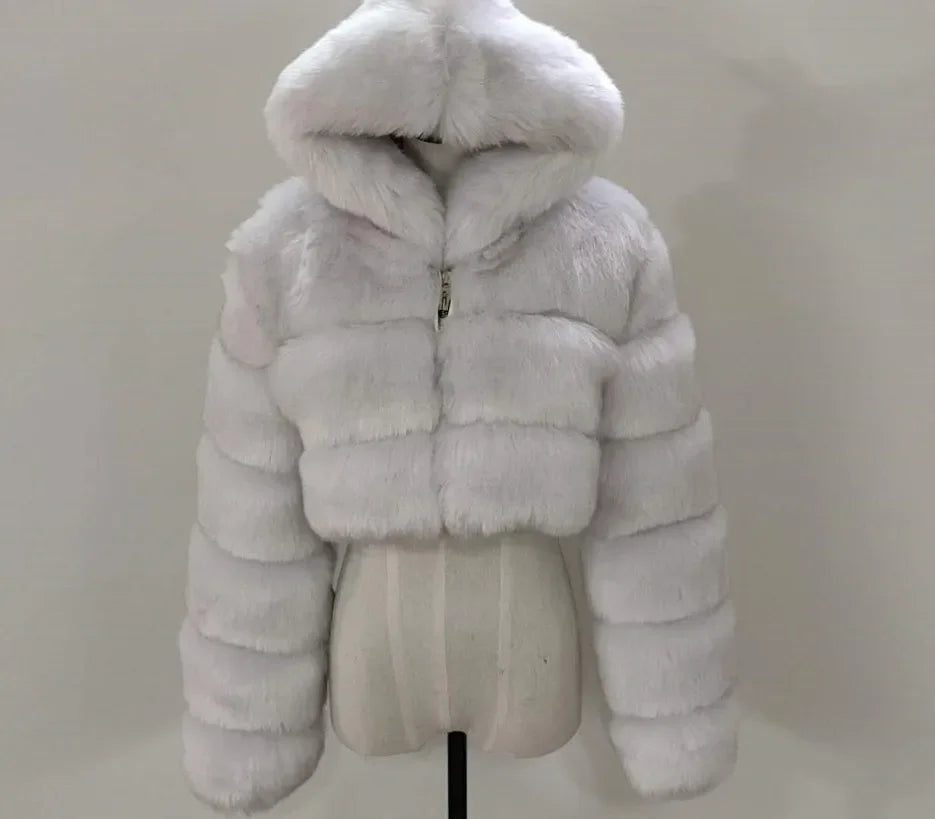 Women Warm Faux Fur Coat Winter Vintage Gradient Jacket Furry Outerwear Jackets Hooded Coats Plus Size Autumn Winter Streetwear