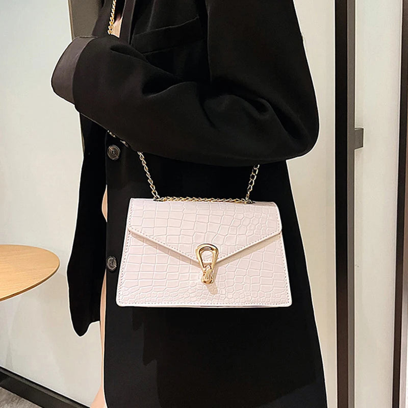 Crocodile Pattern Shoulder Bags For Women Fashion Chains Squre Bag Purse Female Pu Leather Crossbody Handbag Daily Phone Clutch