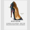2025 Spring New High Heels Women's Embroidered Beaded Black Sexy Queen's Heel 10-12cm Pointed