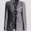TWOTWINSTYLE Patchwork Lace Up Hohl-Blazer für Damen mit gekerbtem Kragen, langen Ärmeln, Tunika, Designer-Blazer, weibliche Mode Neu