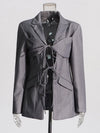 TWOTWINSTYLE Patchwork Lace Up Hollow Out Blazer For Women Notched Collar Long Sleeve Tunic Designer Blazers Female Fashion New