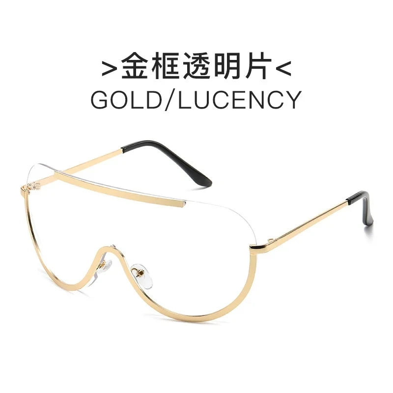 Metallische Oversized Punk Sonnenbrille Damen Semi-Randlose Schutzbrille Shield Lens Designer Große Sonnenbrille Damen Modeaccessoires