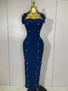 2025 Luxury Shining Diamonds Pearls Sleeveless Bodycon Bandage Long Dress Women Celebrate Evening Party Elegant Birthday Gowns