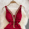 Fashion Bodycon Sexy V-neck Low Cut Mini Short Work Dress Women Backless Irregular Sleeveless Short Hip Wrap Vest Dress OL Red