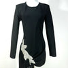 GPBD Sexy Bead Appliques Irregular High Low Dress Black Long Sleeved O-Neck Long Dresses Autumn Clothes Women 2024