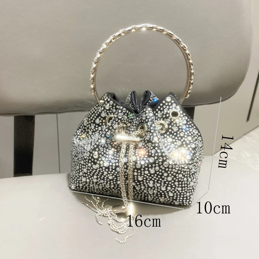 Handhabung Strasssteine Abend-Clutch-Tasche Geldbörsen und Handtasche Luxus Designer Umhängetasche Glänzende Kristall-Clutch-Geldbörse Eimer-Tasche