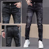 Fashion Printed Jeans Men's Korean Brand Embroidery Badge Pattern Youth Ripped Small Feet Teenagers Cowboy Pencil Pants