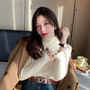 Damen Rollkragenpullover Winter 2025 Retro Rot mit Samtfutter Verdickter Innerer Thermostrickboden